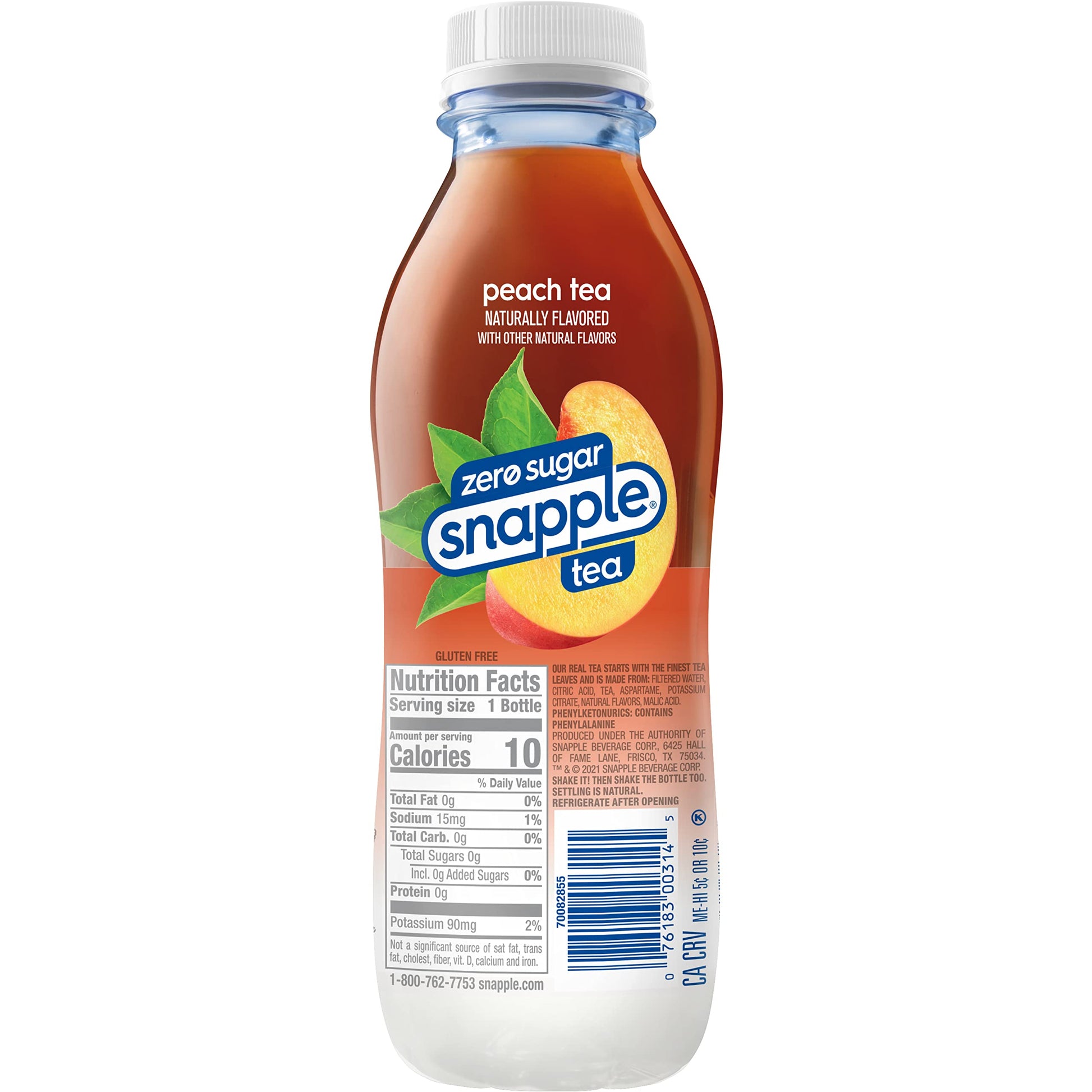 Snapple Zero Sugar Peach Tea, 16 fl oz recycled plastic bottle (Pack of 12) - Collins Global Snack Store