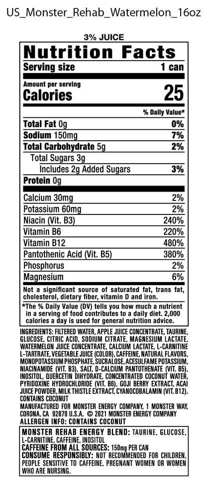 Monster Rehab Peach Tea + Energy, Energy Iced Tea, 15.5 Ounce (Pack of 24) - Collins Global Snack Store