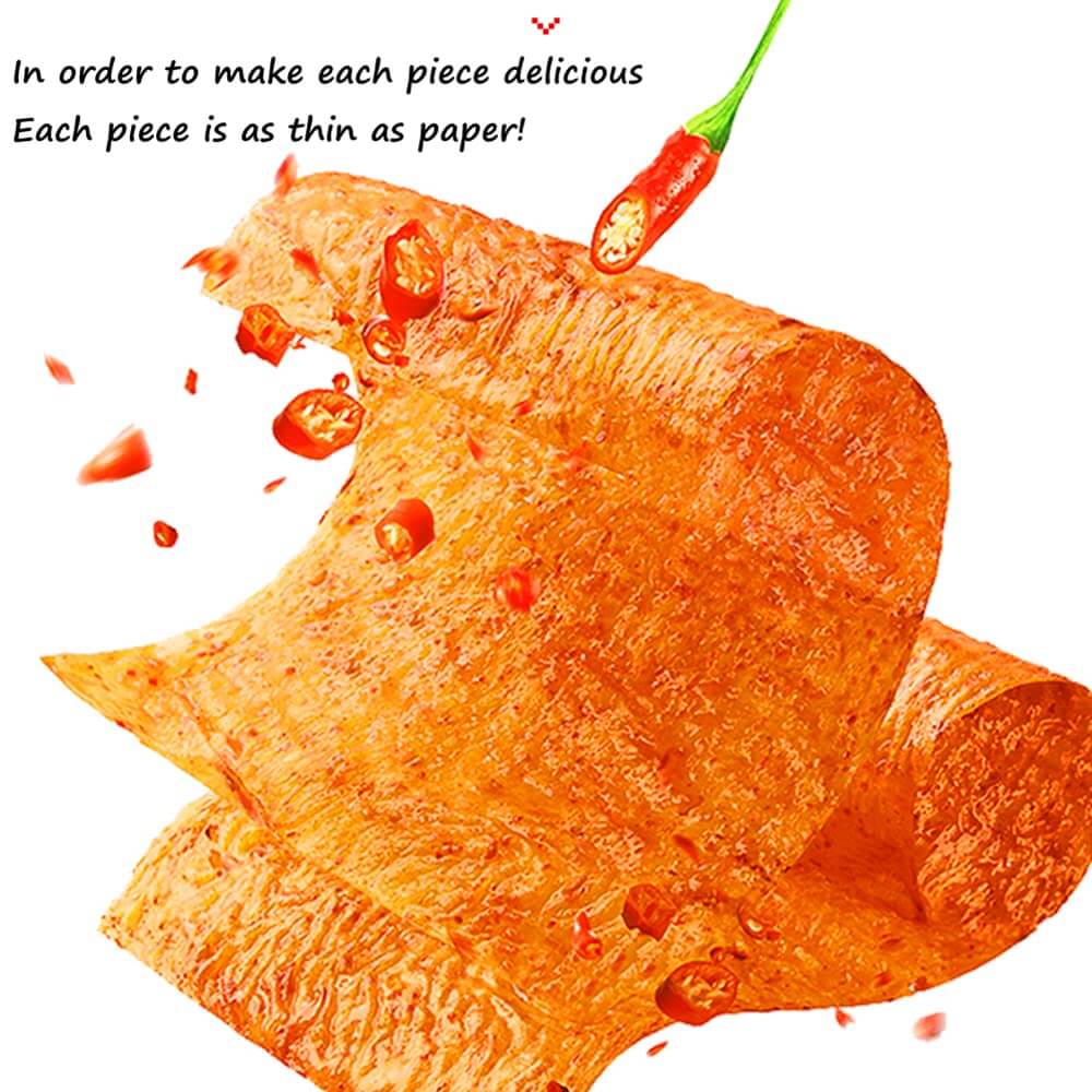 Chinese Spicy Latiao Gluten Strips showcasing thin, savory, and spicy gluten snacks with Sichuan flavors.