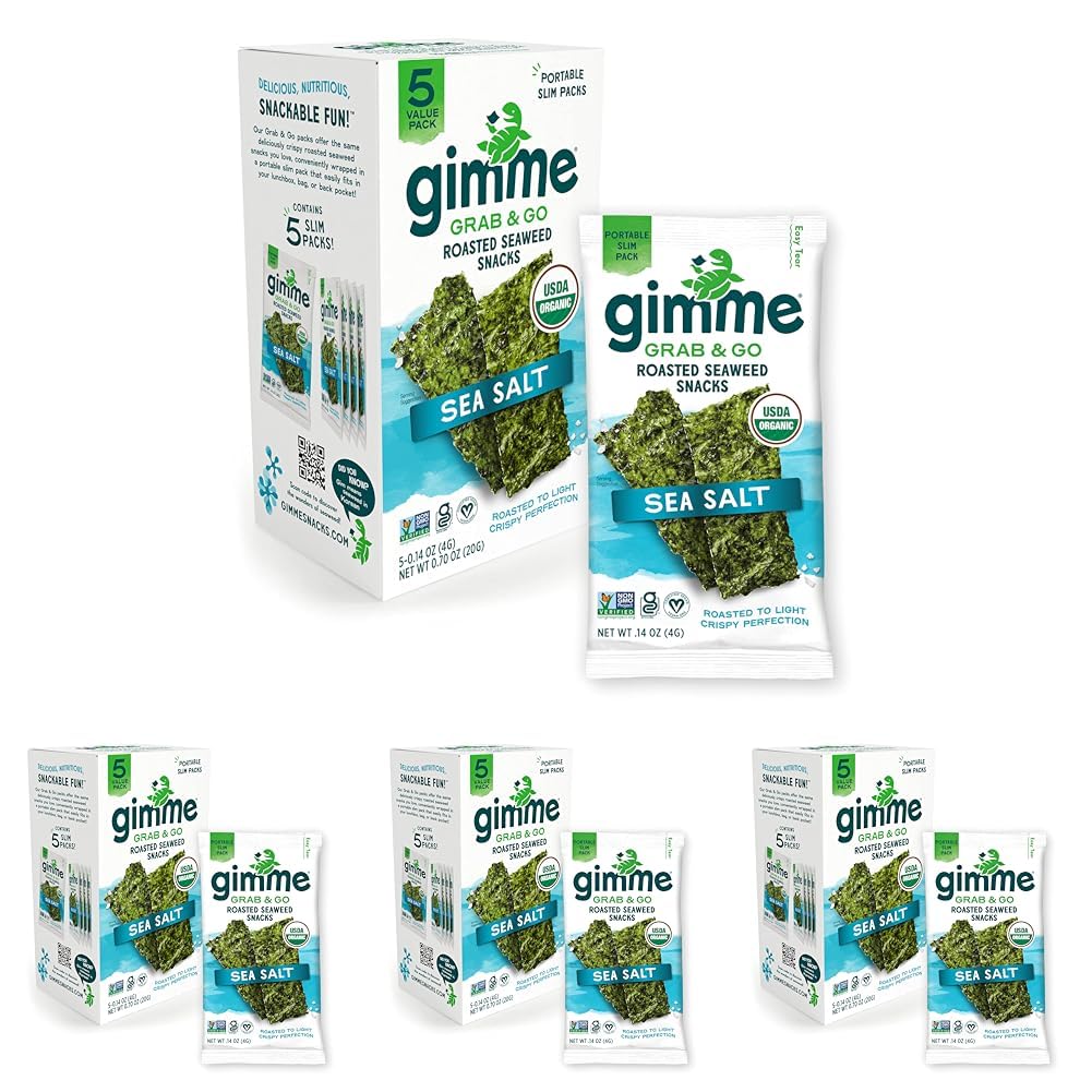 Gimme Seaweed Grab & Go Organic Premium Roasted Seaweed Snacks, Sea Salt & Avocado Oil, 5 Count Trayless, Keto, Vegan, Gluten-Free, Source of Omega3s, Healthy On-The-Go Snack for Kids & Adults - Collins Global Snack Store