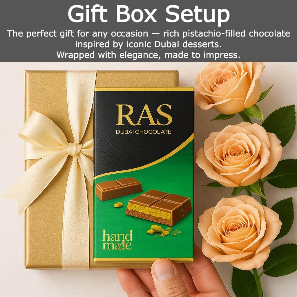 Viral Dubai Chocolate Bar Pistachio – Handmade with Pistachio Cream & Crunchy Kataifi in Belgian Milk Chocolate – Luxury Middle Eastern Knafeh-Inspired Chocolate perfect for Gift, Individually Wrapped, Halal, 95g - Collins Global Snack Store