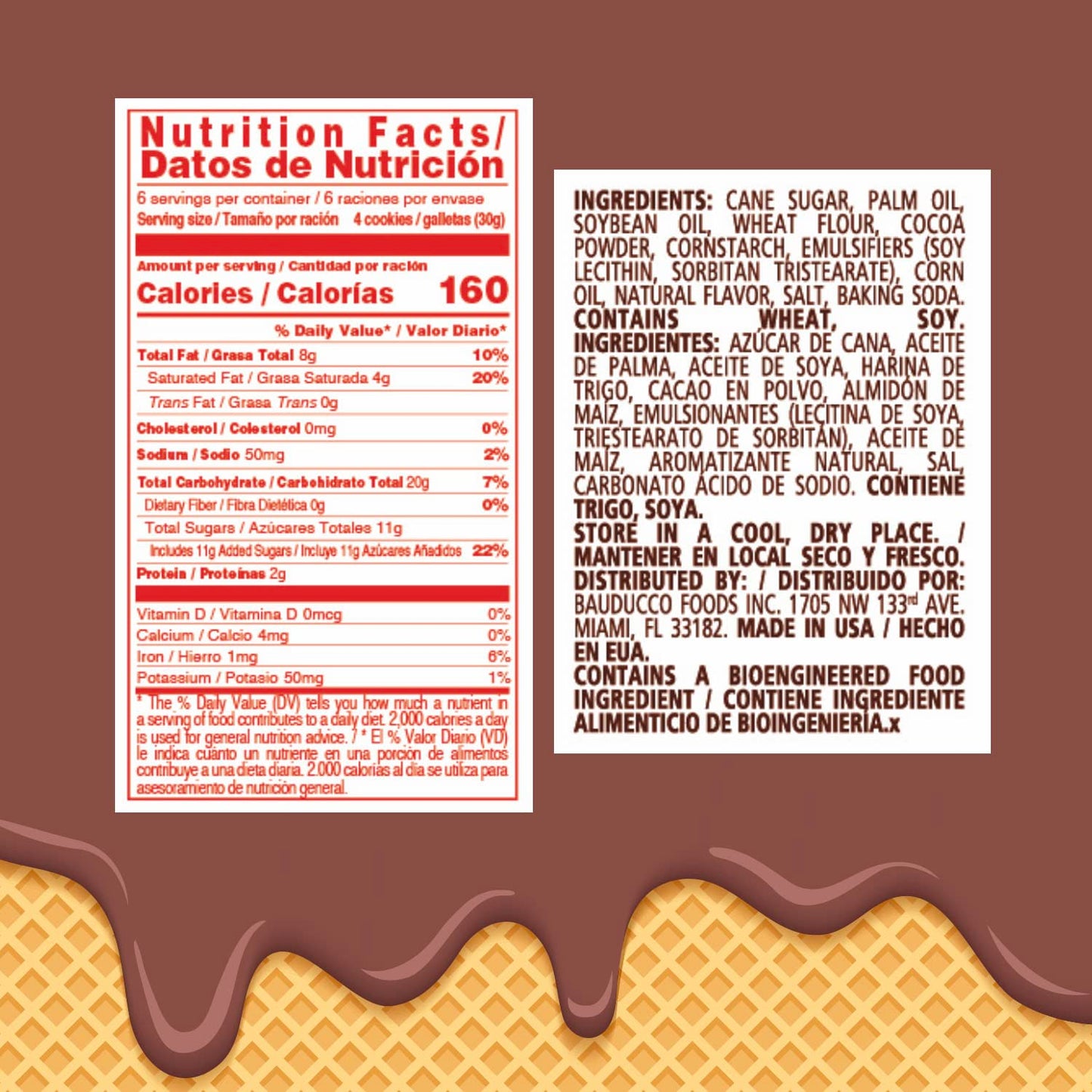 Bauducco Chocolate & Vanilla Wafer Cookies - Convenient Single Serve Wafer Cookies With 3 Layers of Cream - Delicious Sweet Snack on the go or Dessert 28.2oz (Pack of 20) - Collins Global Snack Store