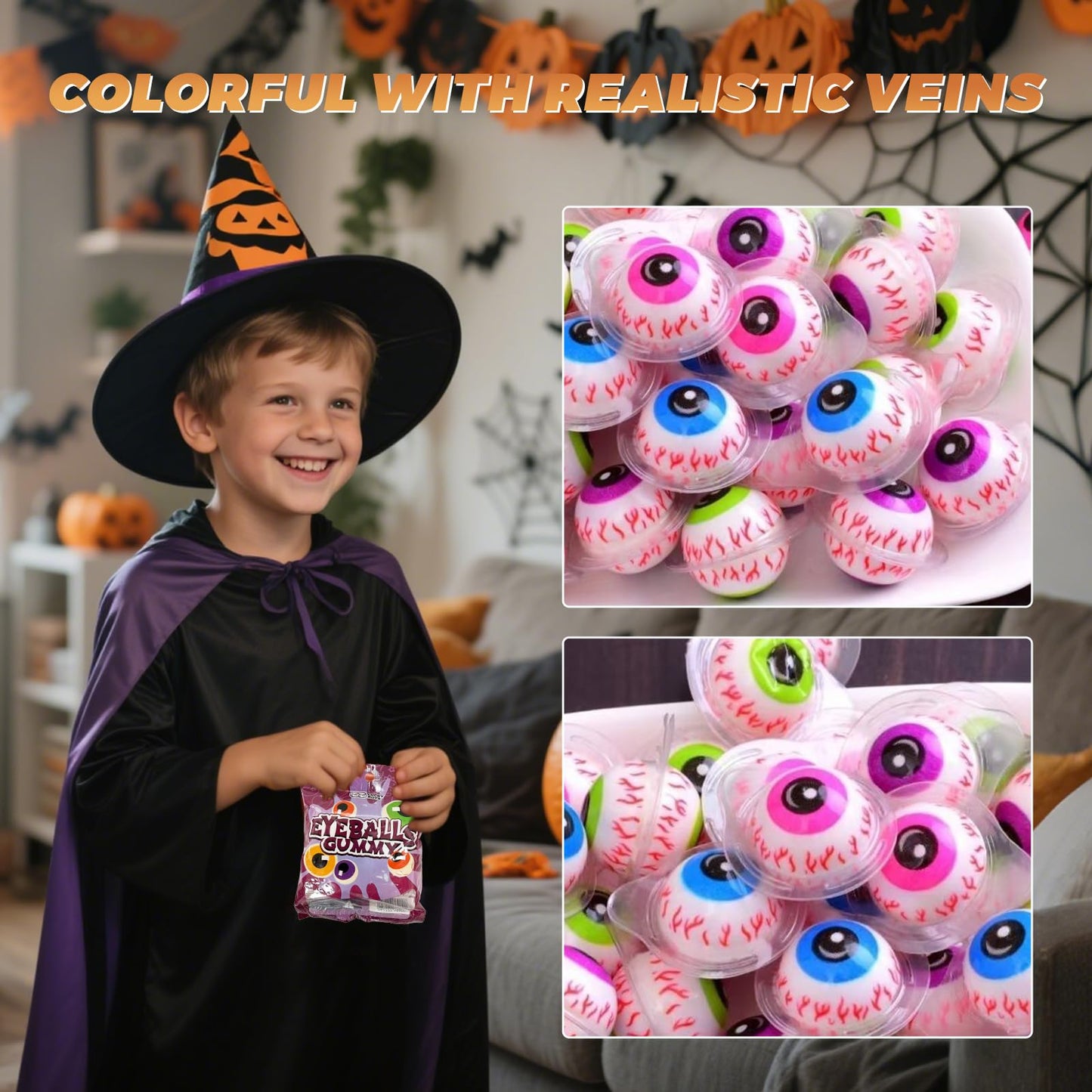Lucky Boys Eyeball Gummy Candy - 30 Pieces with Fruity Liquid Center | Halloween Party Treat