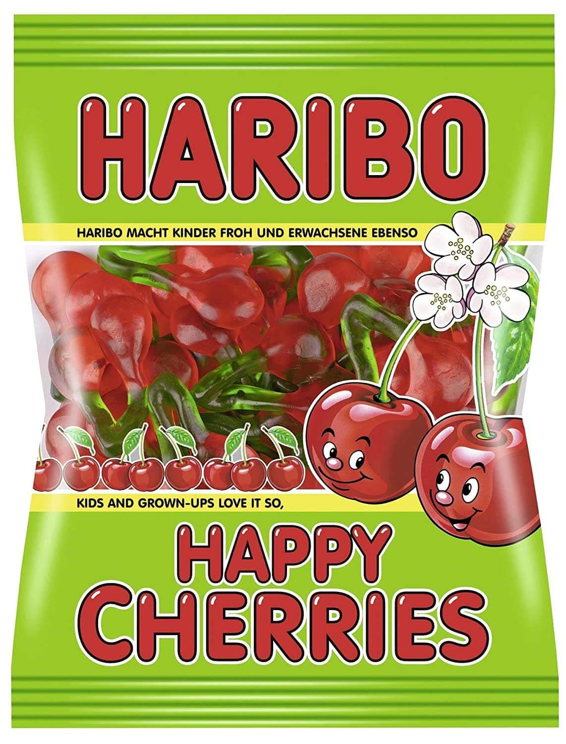 German Gummy Candy 5LB bag featuring Haribo Happy Cherries gummy candies in bright packaging.