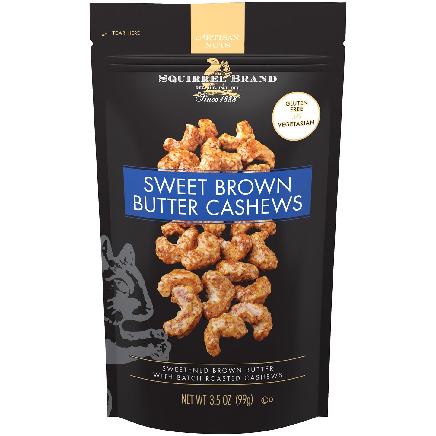 Squirrel Brand Sweet Brown Butter Cashews, 3.5 Ounces Resealable Bag, Gluten Free, Vegetarian - Collins Global Snack Store