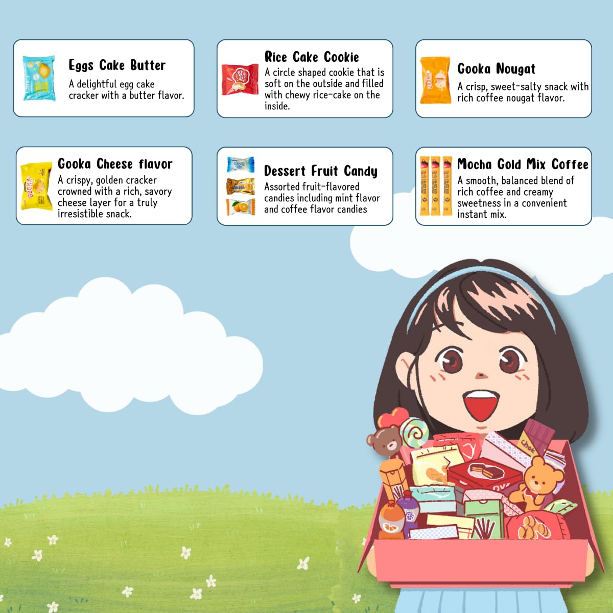 Korean snack box variety pack, 50 count individually wrapped, care package sampler with candy, cookies, chips, and treats, gift bundle for kids, students, adults, and snack lovers - Collins Global Snack Store