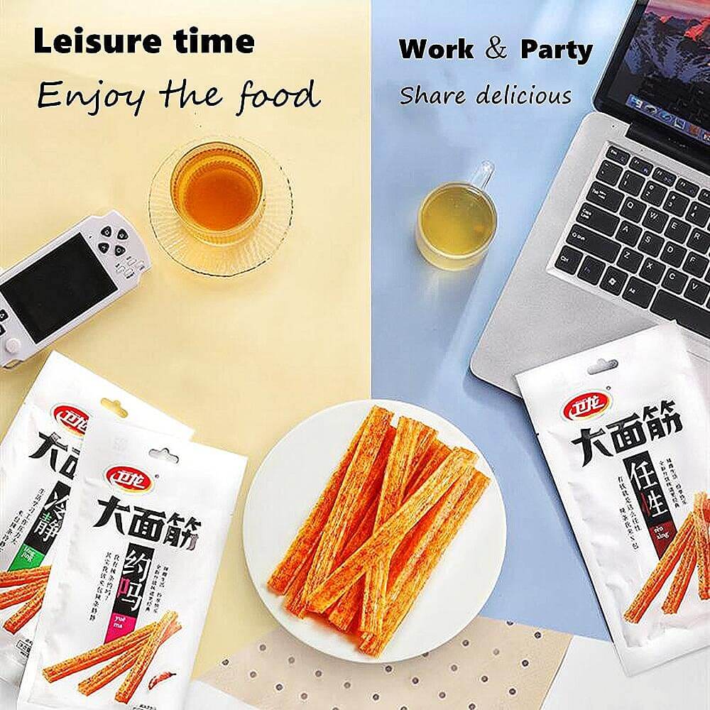 Spicy Strips - Spicy Gluten Latiao, Chinese Special Casual Snack Food, Made From Wheat/Chili/Spice, Low Sugar and Low Calories, Best Vegan, 78g (Pack of 2) - Collins Global Snack Store