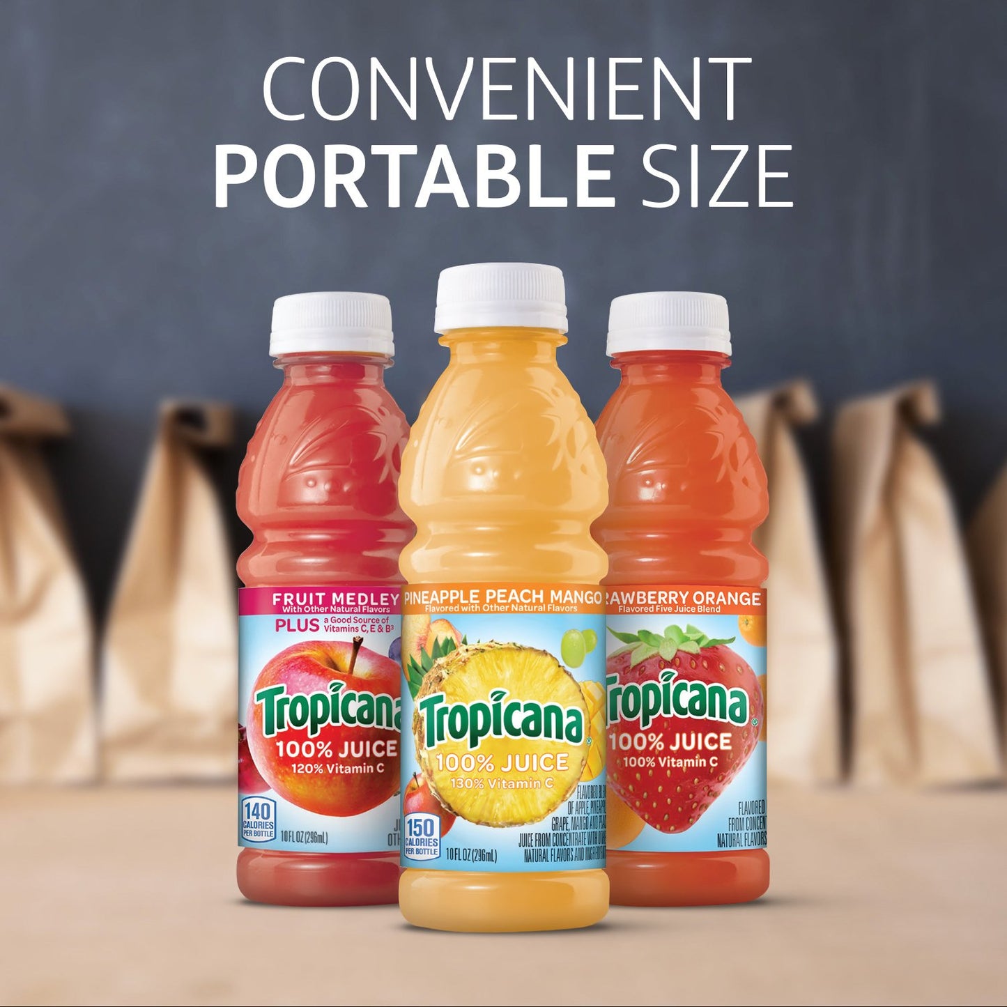 Tropicana 100% Juice 3-flavor Classic Variety Pack,10 Fl Oz (Pack of 24) - Collins Global Snack Store