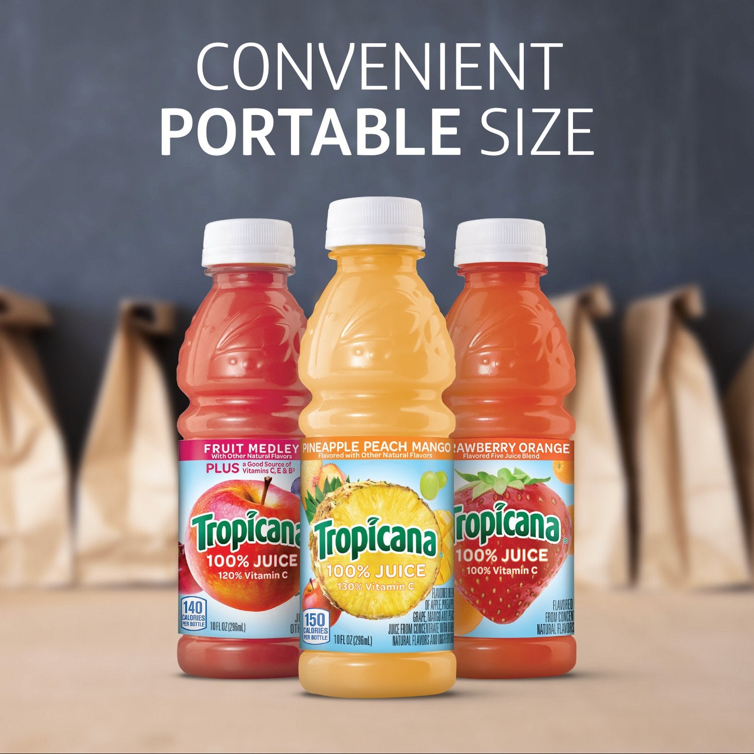 Tropicana 100% Juice 3-flavor Classic Variety Pack,10 Fl Oz (Pack of 24) - Collins Global Snack Store