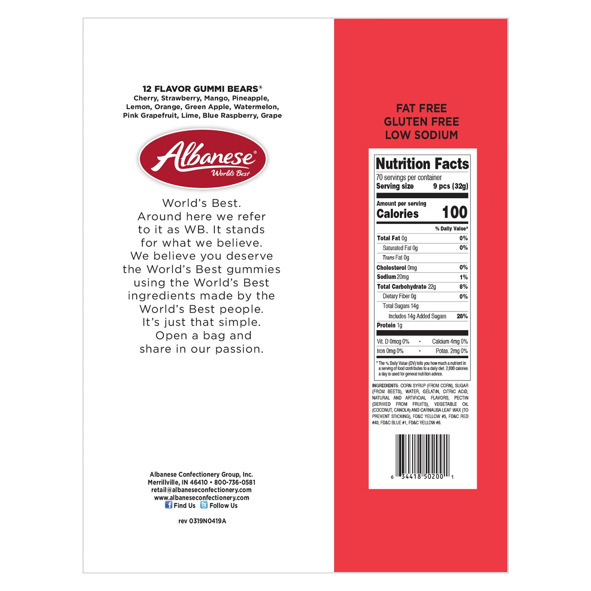 Albanese World's Best 12 Flavor Gummi Bears | 5lbs of Candy | 12 Unique Flavors, Gluten Free, Fat Free, Soft and Chewy Gummy | Cherry, Blue Raspberry, Mango and More | Great Snack for Travel and Kids - Collins Global Snack Store
