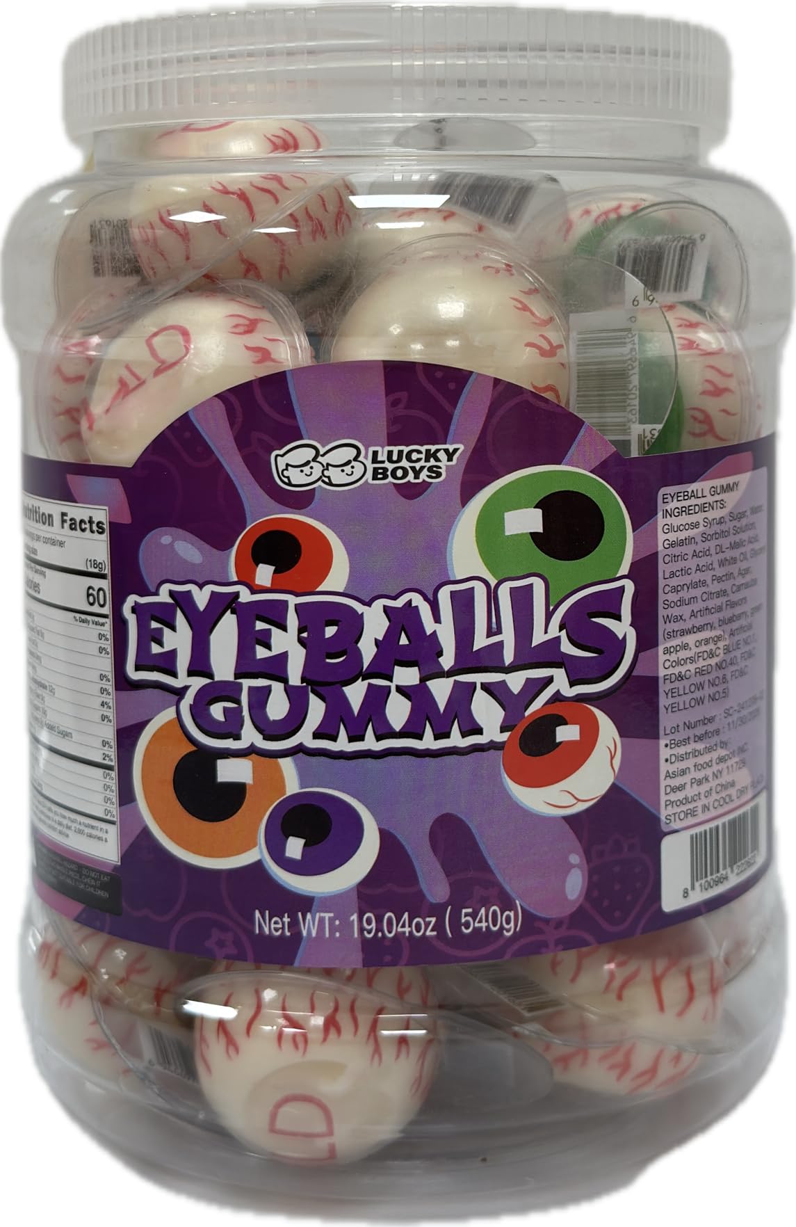 Lucky Boys Eyeball Gummy Candy - 30 Pieces with Fruity Liquid Center | Halloween Party Treat