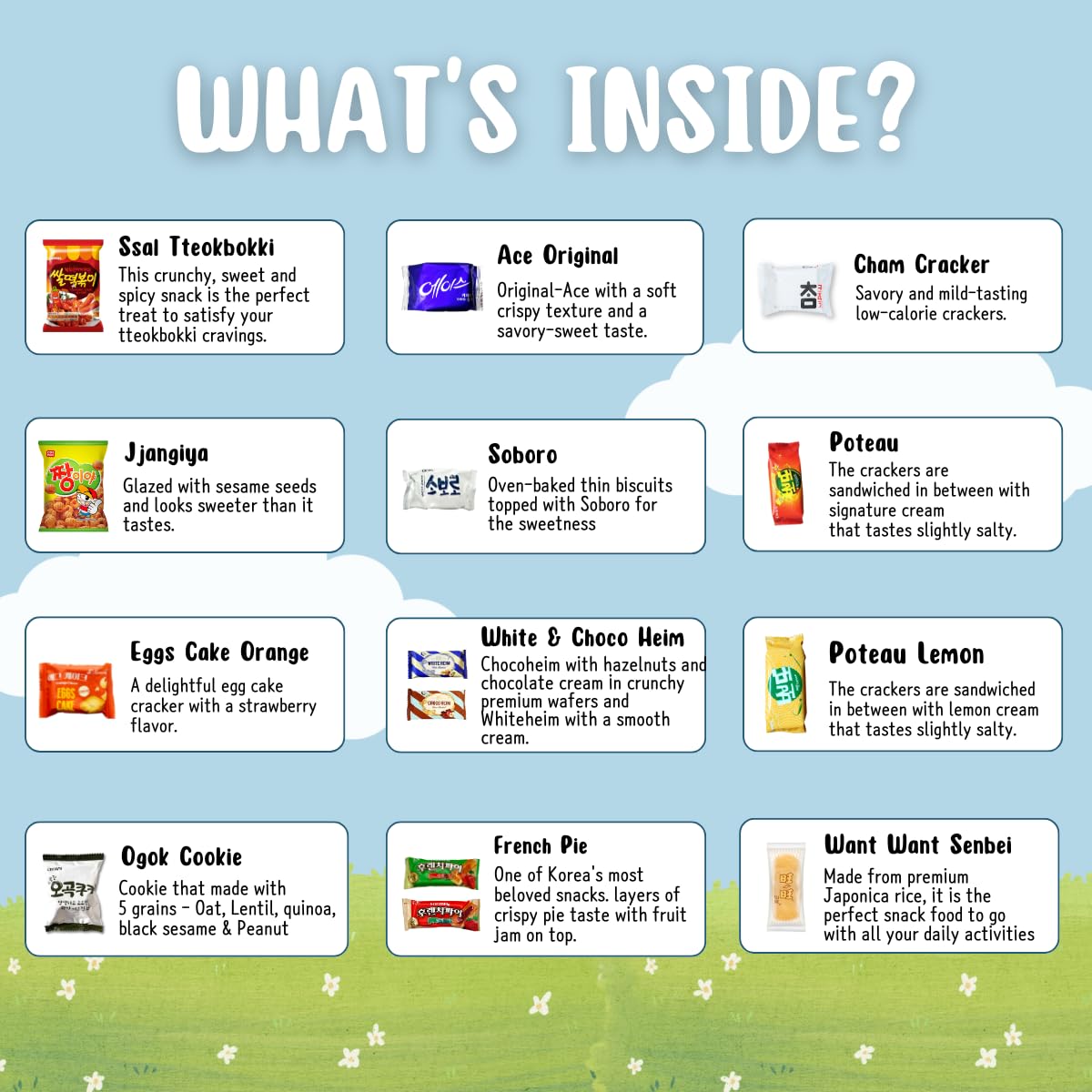 Korean snack box variety pack, 50 count individually wrapped, care package sampler with candy, cookies, chips, and treats, gift bundle for kids, students, adults, and snack lovers - Collins Global Snack Store