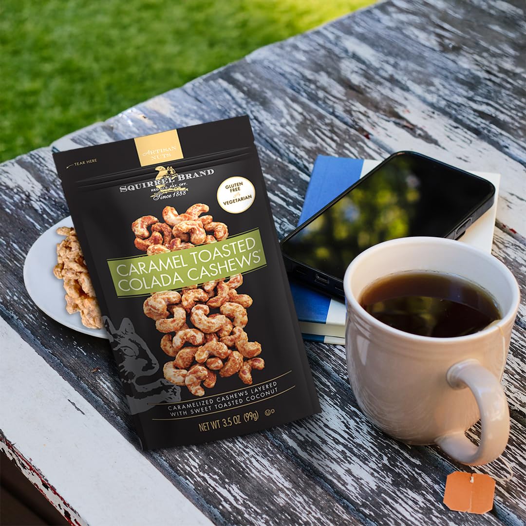 Squirrel Brand Sweet Brown Butter Cashews, 3.5 Ounces Resealable Bag, Gluten Free, Vegetarian - Collins Global Snack Store