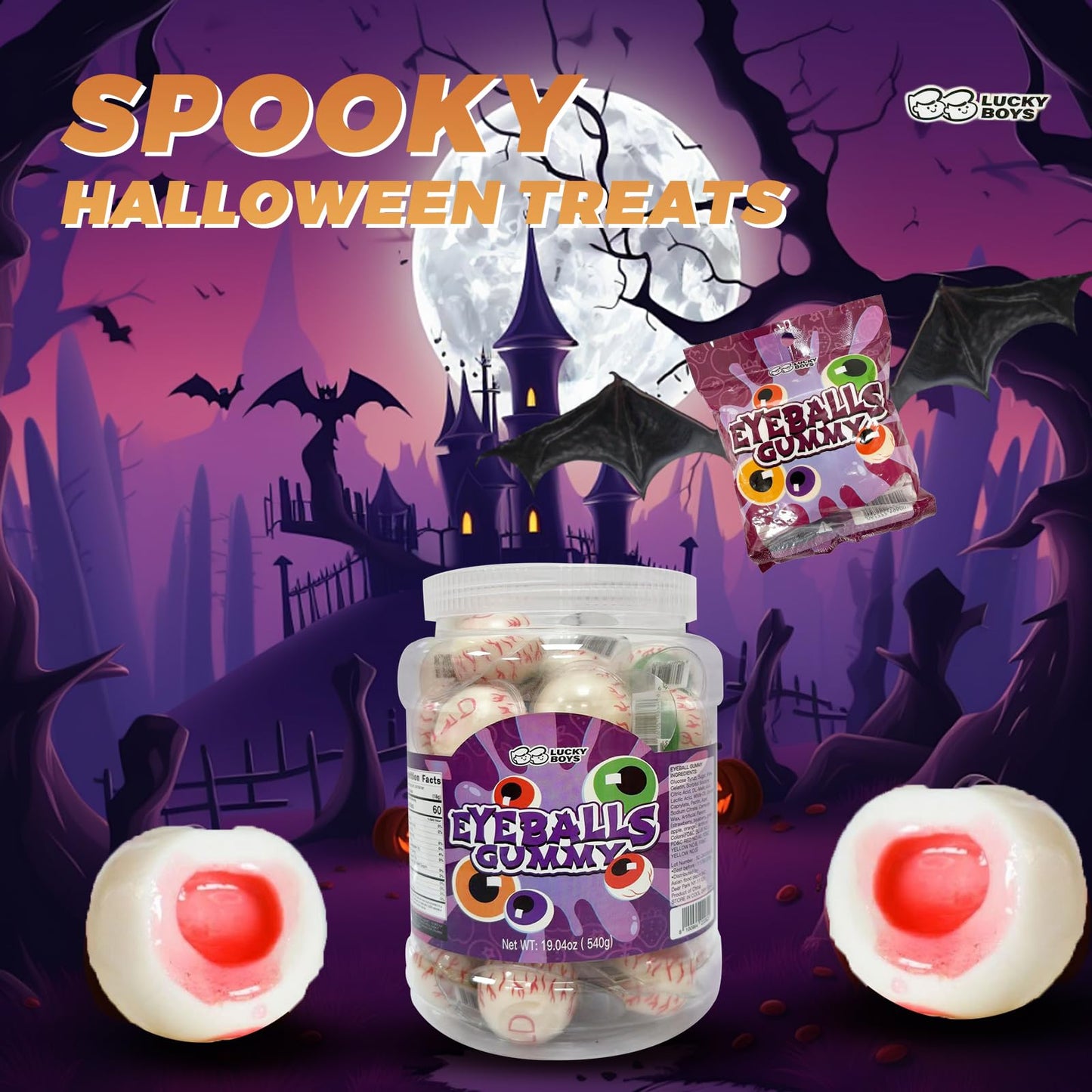 Lucky Boys Eyeball Gummy Candy - 30 Pieces with Fruity Liquid Center | Halloween Party Treat