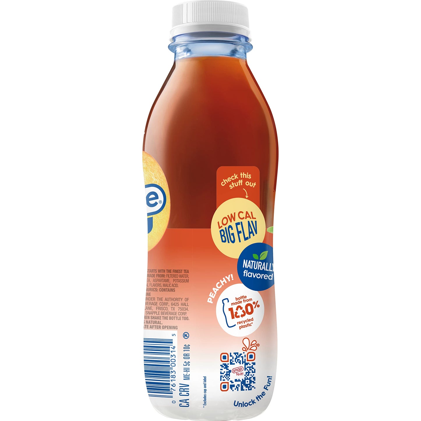 Snapple Zero Sugar Peach Tea, 16 fl oz recycled plastic bottle (Pack of 12) - Collins Global Snack Store