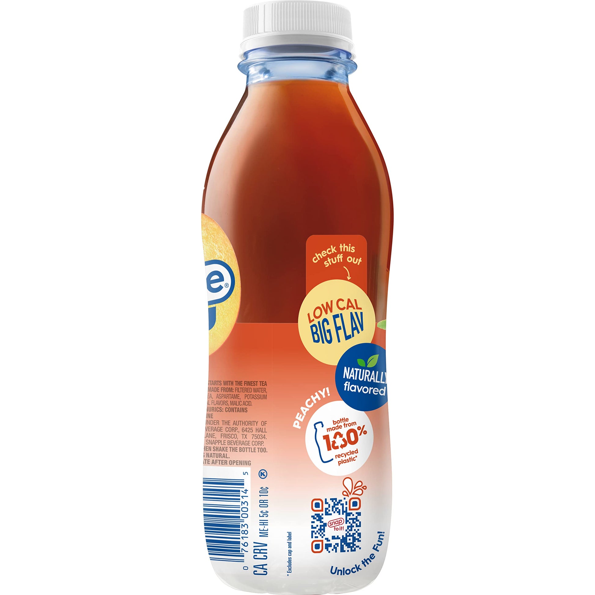Snapple Zero Sugar Peach Tea, 16 fl oz recycled plastic bottle (Pack of 12) - Collins Global Snack Store