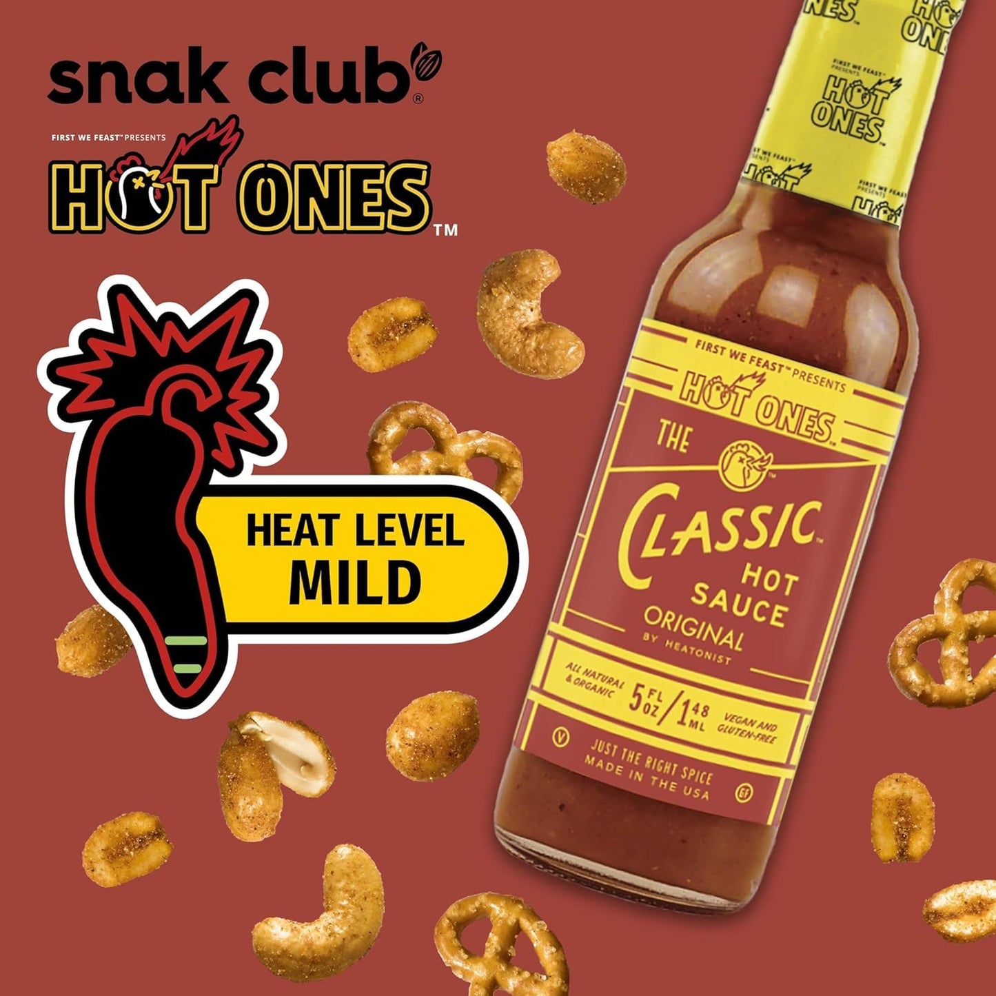 Trending Snak Club x Hot Ones Hot Habanero Snack Mix, Spicy Snacks with Peanuts, Pretzels, Sesame Sticks, Toasted Corn & Cashews, Inspired by Hot Ones Hot Sauce, 10 oz Bag