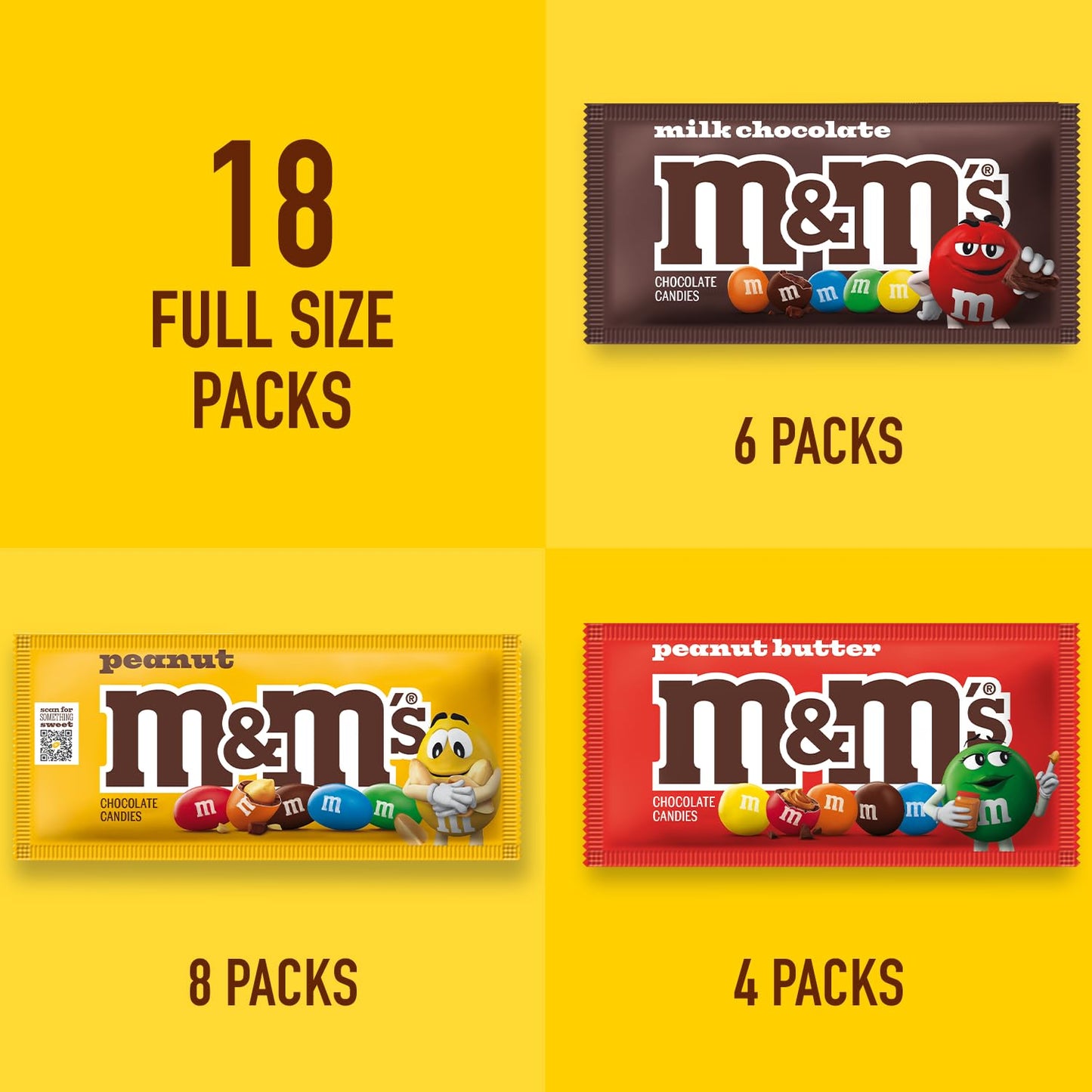 Mars M&M'S Peanut, M&M'S Caramel, SNICKERS Original, SNICKERS Peanut Butter Squared, TWIX Original and TWIX Cookie Dough Variety Pack Full Size Individually Wrapped Milk Chocolate Candy Bars, 18 Ct - Collins Global Snack Store