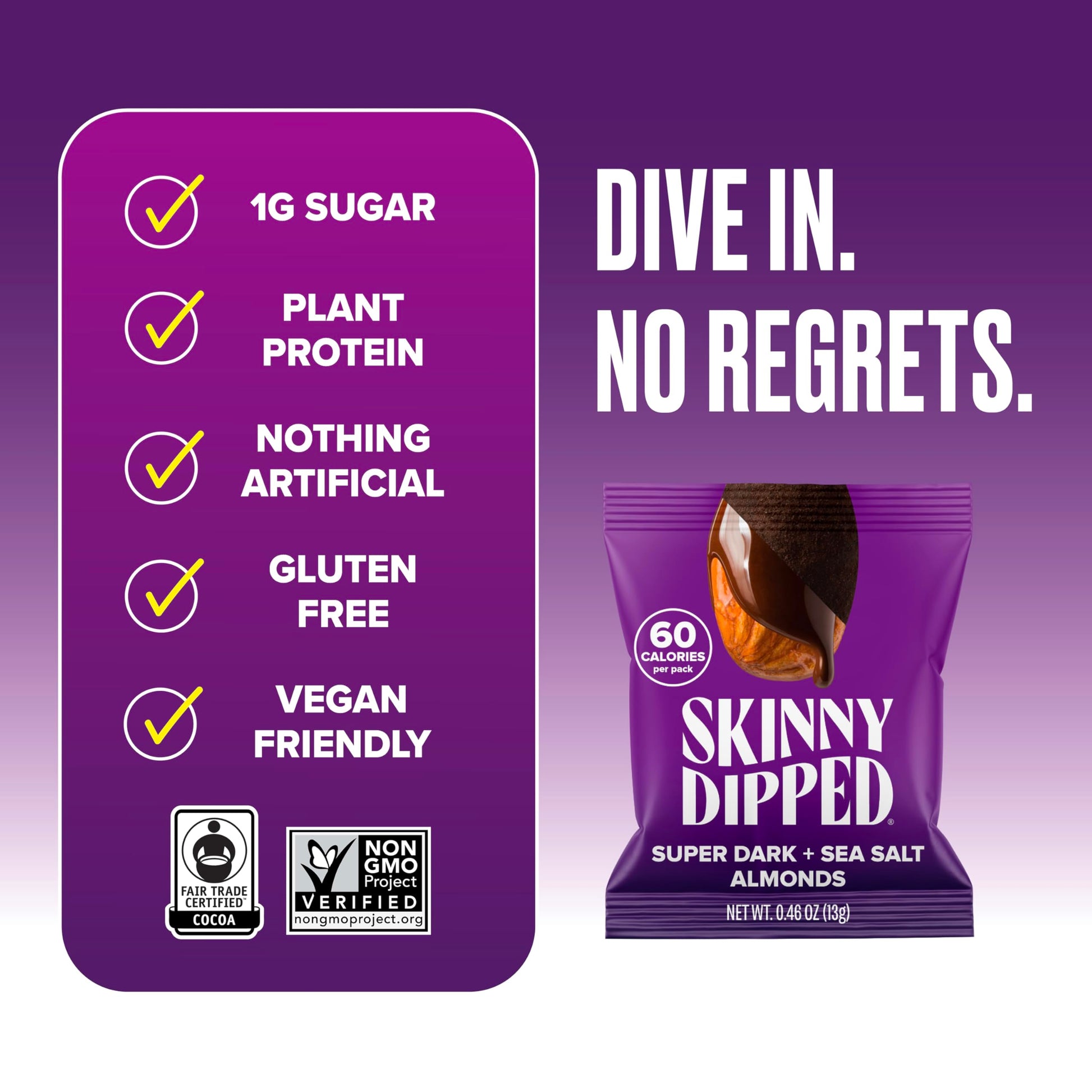 SkinnyDipped Snack Attack Minis Almond Variety Pack, Healthy Snack, Plant Protein, Gluten Free, 0.46 oz Mini Bags, Pack of 25 - Collins Global Snack Store