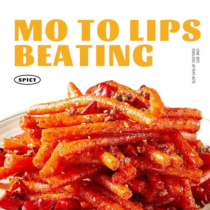 Viral TikTok Chinese Latiao strips arranged on a plate, showcasing their spicy and chewy texture.