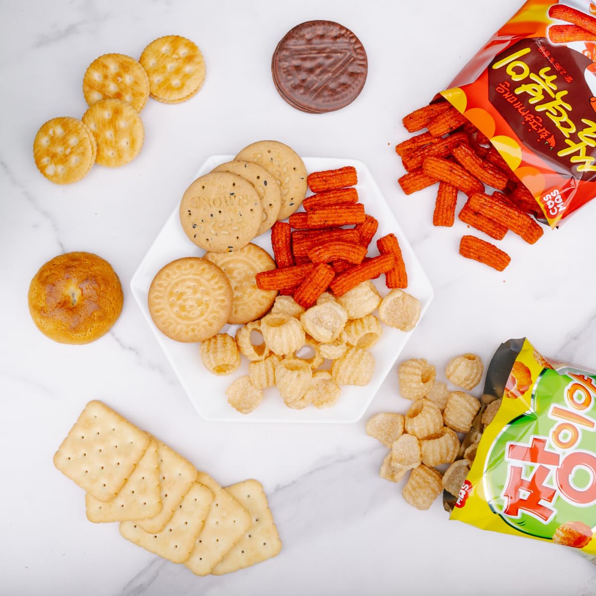 Korean snack box variety pack, 50 count individually wrapped, care package sampler with candy, cookies, chips, and treats, gift bundle for kids, students, adults, and snack lovers - Collins Global Snack Store