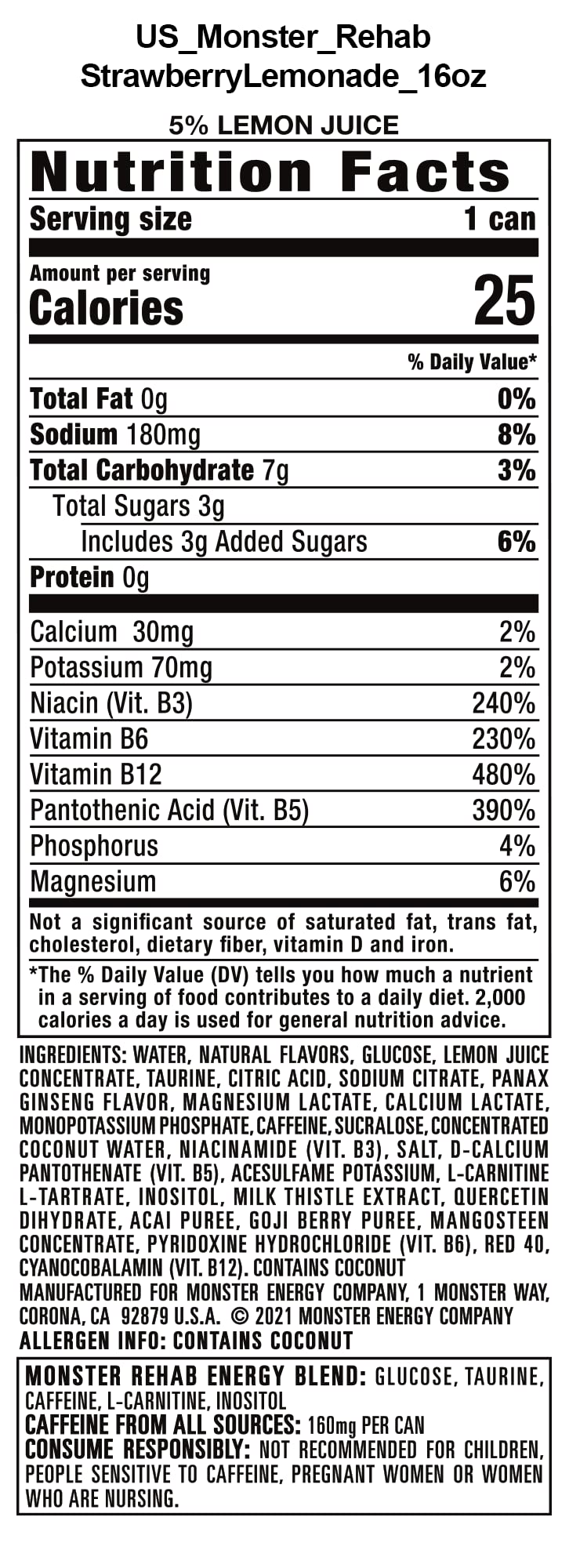 Monster Rehab Peach Tea + Energy, Energy Iced Tea, 15.5 Ounce (Pack of 24) - Collins Global Snack Store