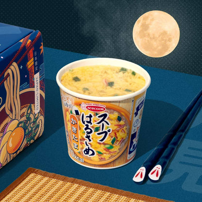 Viral TikTok TokyoTreat Premium featuring Japanese instant soup cup and chopsticks on a table.