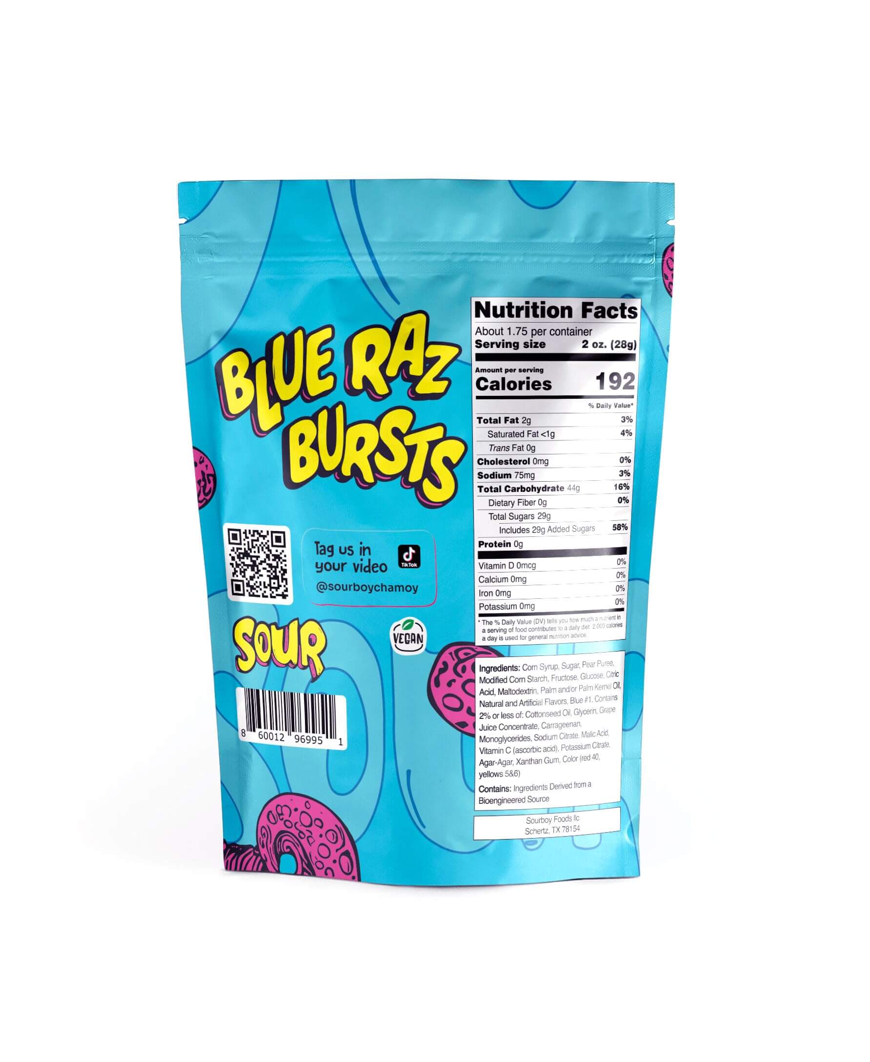 Sourboy Blue Raspberry Gushers – Sour Candy Coated, TikTok Viral Snack – Extreme Sour Blue Raz Flavor – 3.5 oz Resealable Bag – Sour Candy for Teens, Kids & Candy Lovers - Collins Global Snack Store