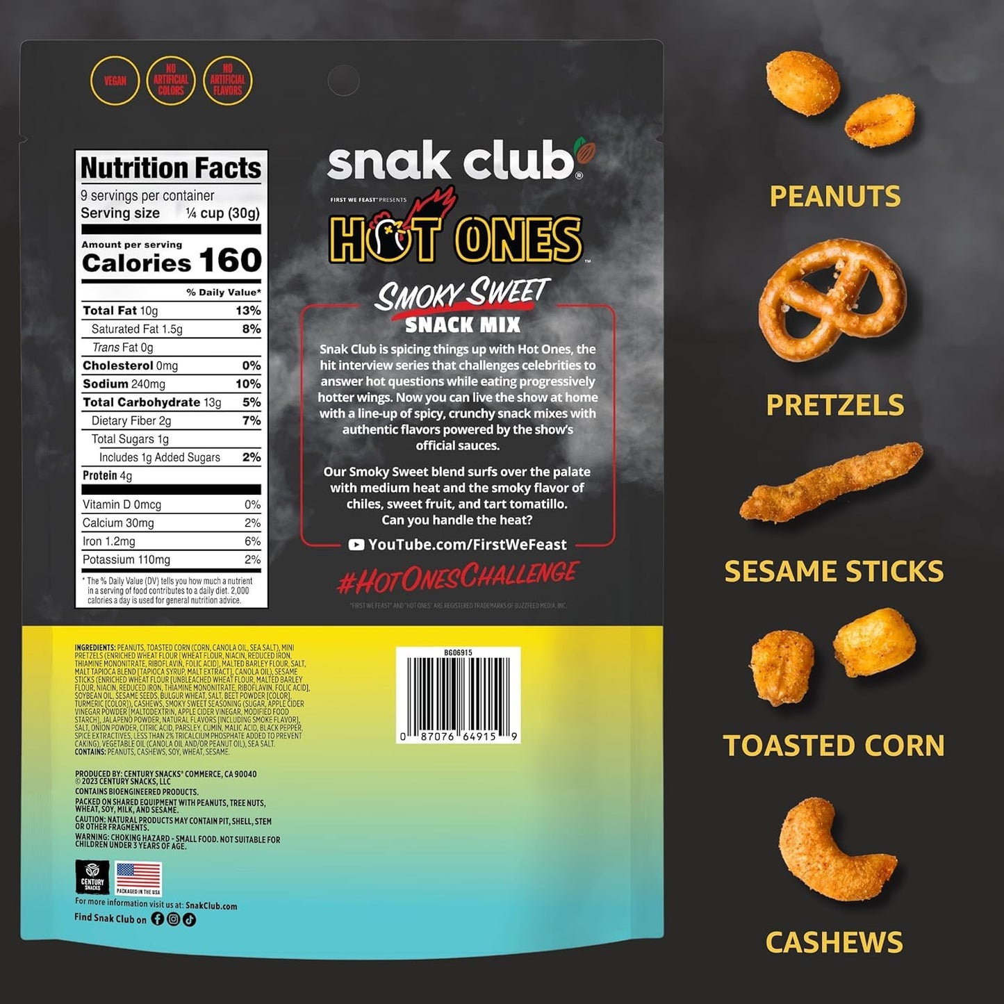 Trending Snak Club x Hot Ones Hot Habanero Snack Mix, Spicy Snacks with Peanuts, Pretzels, Sesame Sticks, Toasted Corn & Cashews, Inspired by Hot Ones Hot Sauce, 10 oz Bag