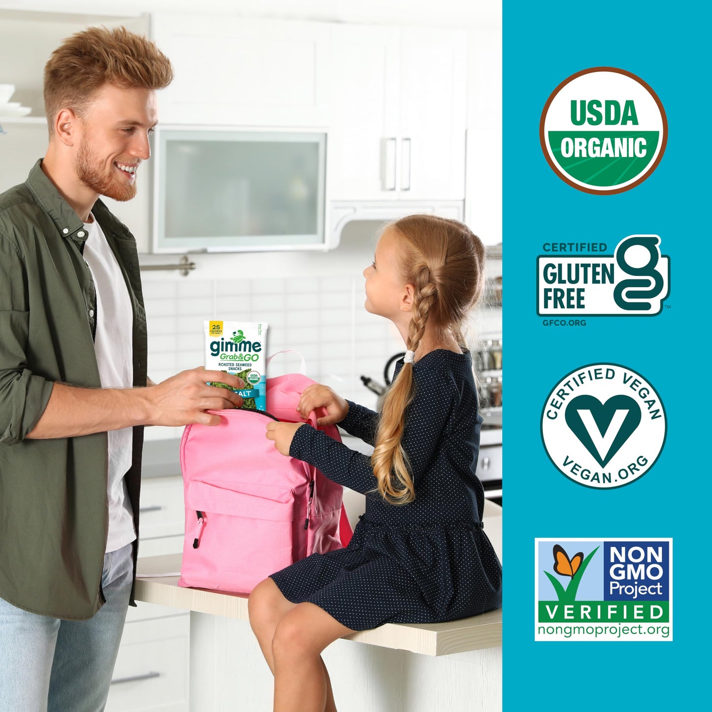 Gimme Seaweed Grab & Go Organic Premium Roasted Seaweed Snacks, Sea Salt & Avocado Oil, 5 Count Trayless, Keto, Vegan, Gluten-Free, Source of Omega3s, Healthy On-The-Go Snack for Kids & Adults - Collins Global Snack Store