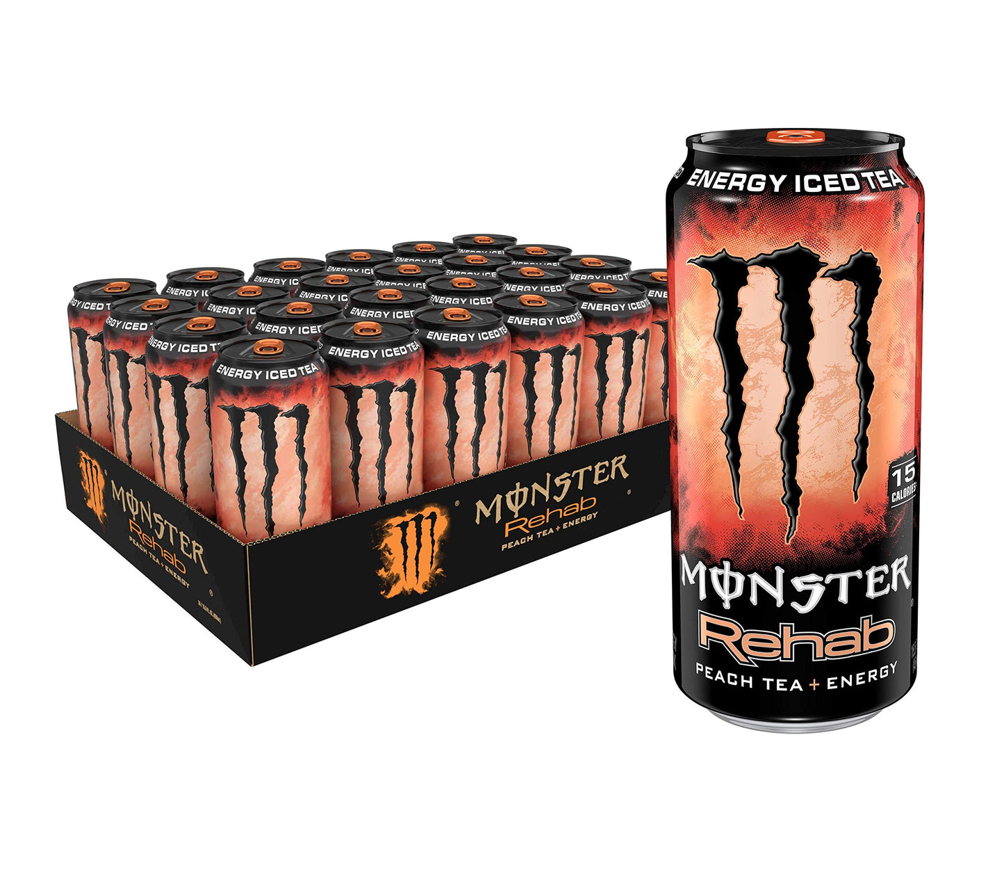 Monster Rehab Peach Tea + Energy, Energy Iced Tea, 15.5 Ounce (Pack of 24) - Collins Global Snack Store