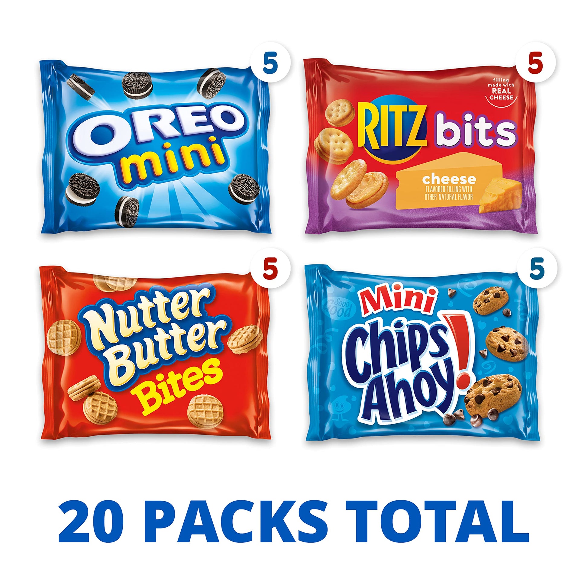 Nabisco Classic Mix Variety Pack, OREO Mini, CHIPS AHOY! Mini, Nutter Butter Bites, RITZ Bits Cheese, School Snacks, 20 - 1 oz Snack Packs - Collins Global Snack Store
