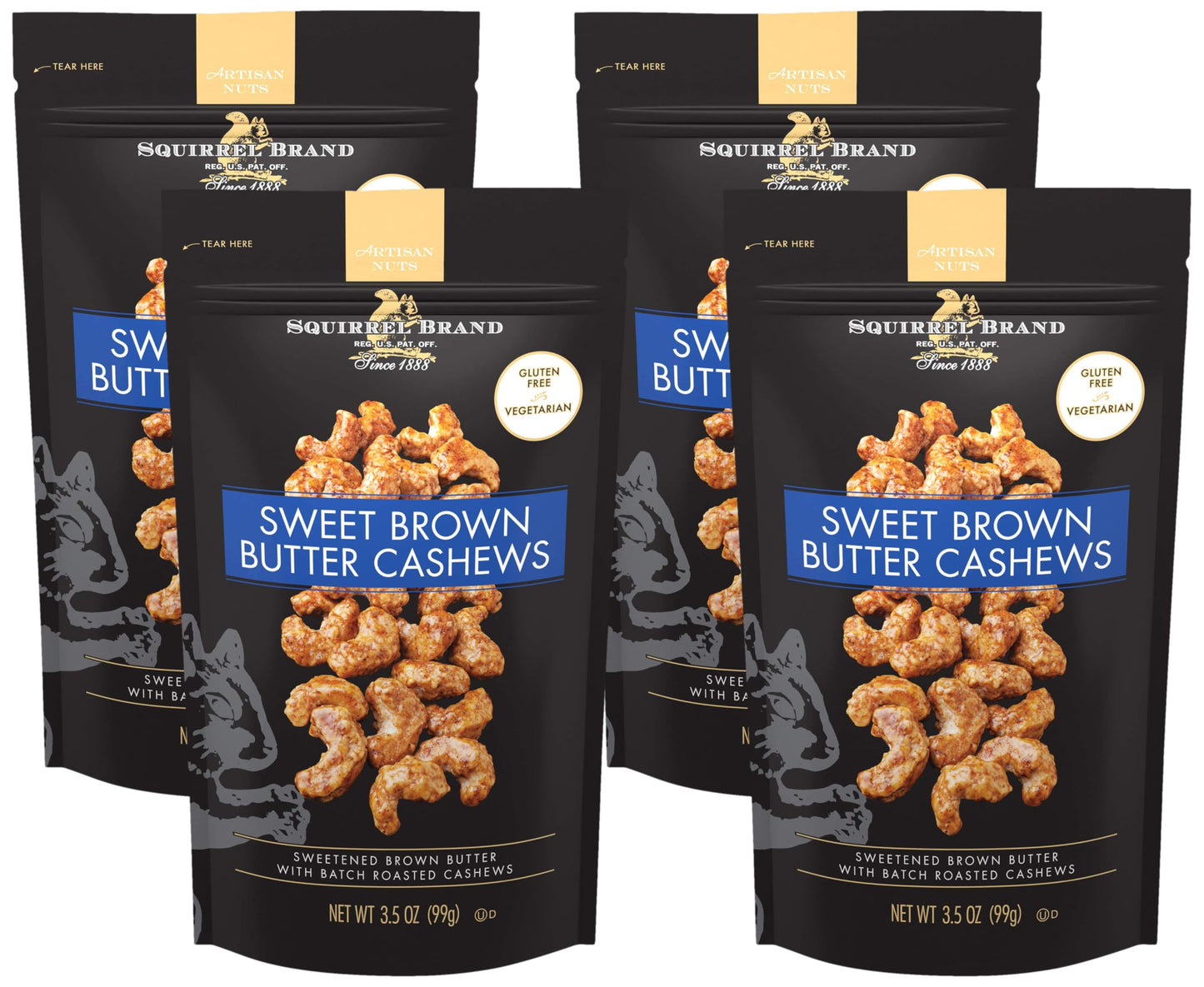 Squirrel Brand Sweet Brown Butter Cashews, 3.5 Ounces Resealable Bag, Gluten Free, Vegetarian - Collins Global Snack Store
