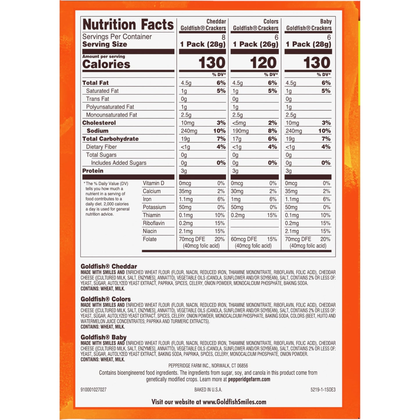 Goldfish Crackers Big Smiles Variety Pack with Cheddar, Colors, and Pretzels, Snack Packs, 30 Ct