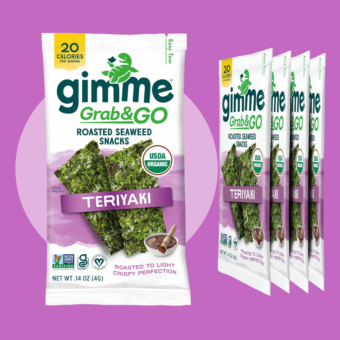 Gimme Seaweed Grab & Go Organic Premium Roasted Seaweed Snacks, Sea Salt & Avocado Oil, 5 Count Trayless, Keto, Vegan, Gluten-Free, Source of Omega3s, Healthy On-The-Go Snack for Kids & Adults - Collins Global Snack Store