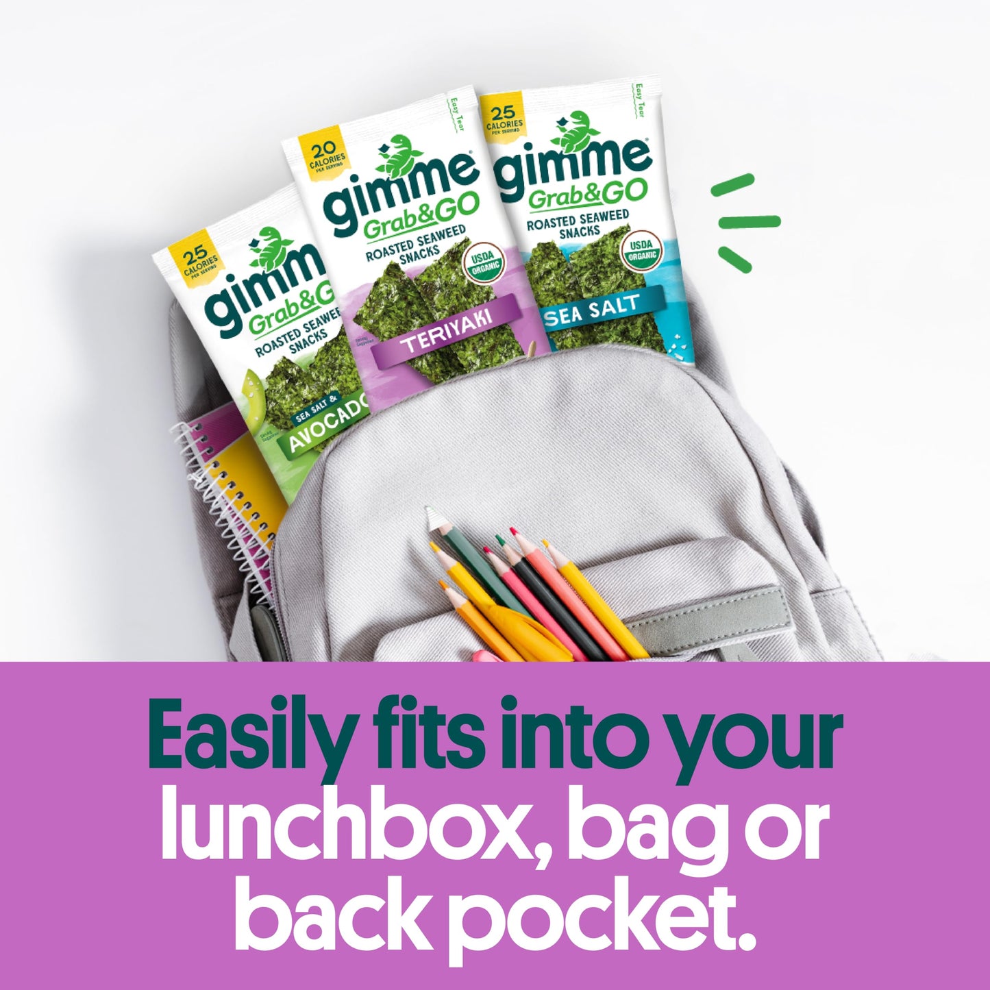 Gimme Seaweed Grab & Go Organic Premium Roasted Seaweed Snacks, Sea Salt & Avocado Oil, 5 Count Trayless, Keto, Vegan, Gluten-Free, Source of Omega3s, Healthy On-The-Go Snack for Kids & Adults - Collins Global Snack Store