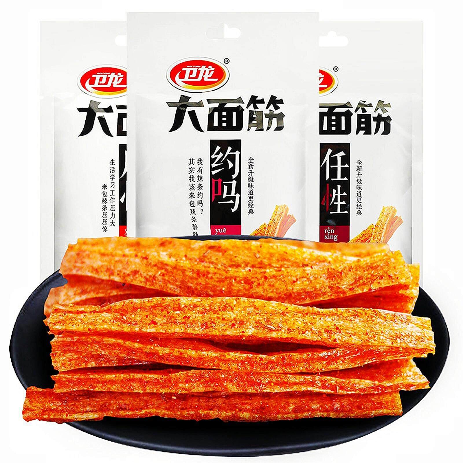Spicy Strips - Spicy Gluten Latiao, Chinese Special Casual Snack Food, Made From Wheat/Chili/Spice, Low Sugar and Low Calories, Best Vegan, 78g (Pack of 2) - Collins Global Snack Store