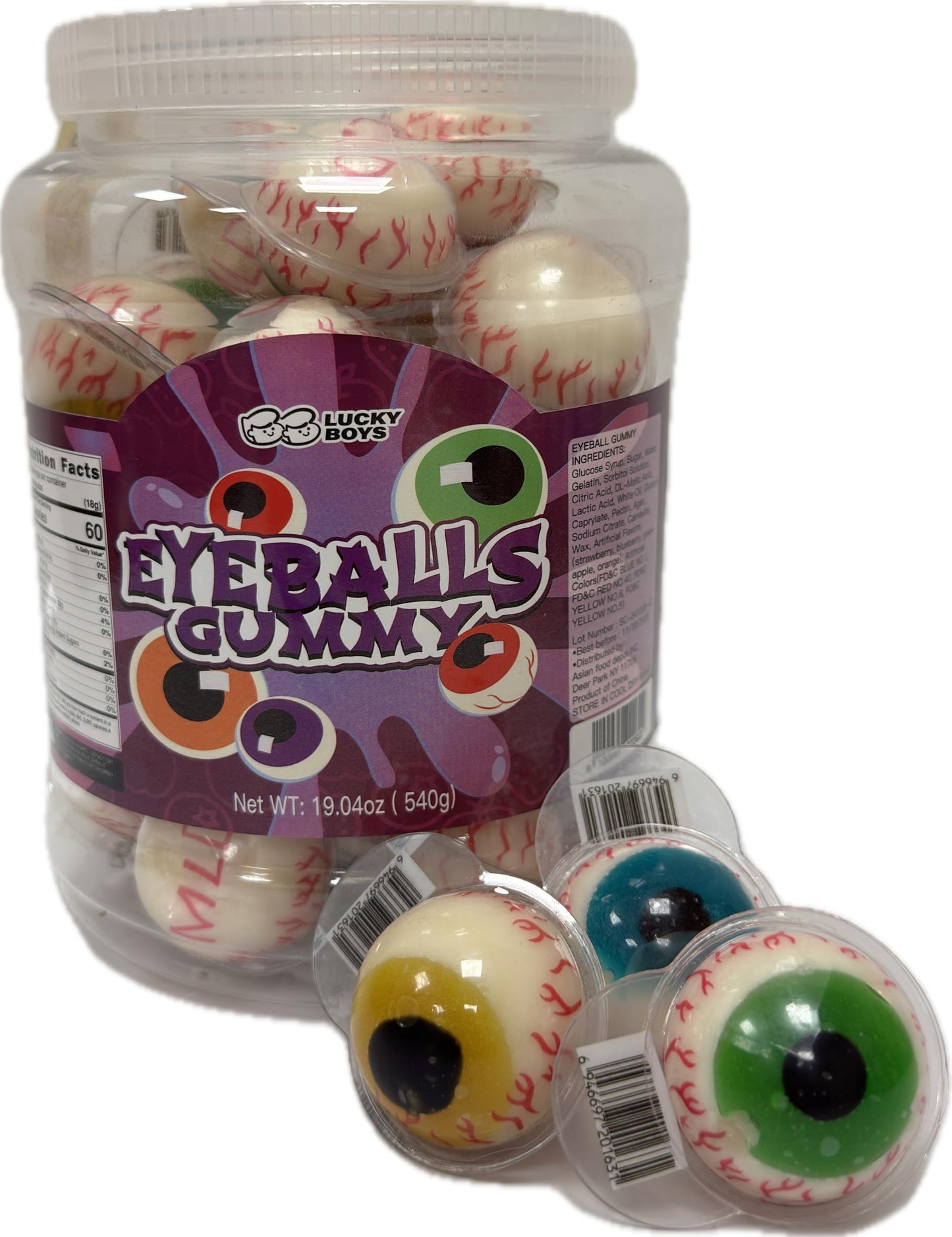 Lucky Boys Eyeball Gummy Candy - 30 Pieces with Fruity Liquid Center | Halloween Party Treat