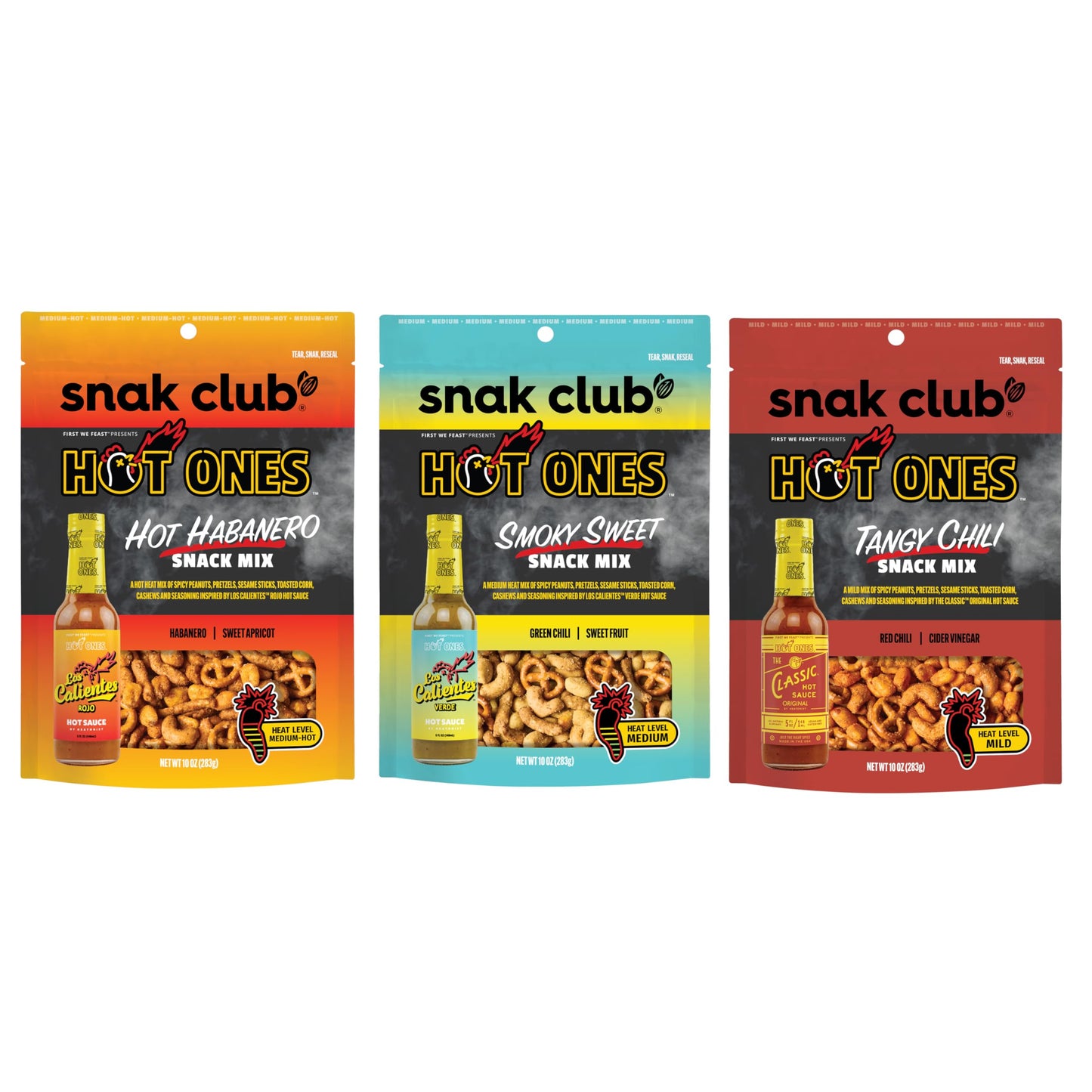 Trending Snak Club x Hot Ones Hot Habanero Snack Mix, Spicy Snacks with Peanuts, Pretzels, Sesame Sticks, Toasted Corn & Cashews, Inspired by Hot Ones Hot Sauce, 10 oz Bag