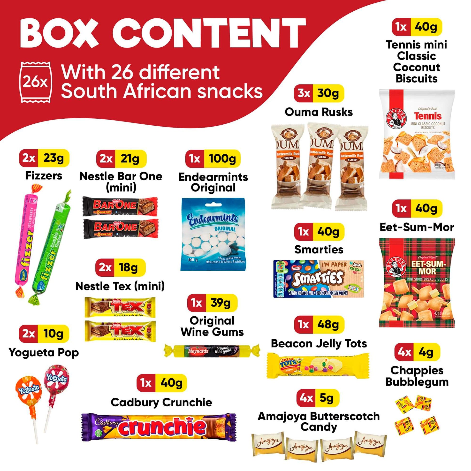 Treats from Home South African Snacks Food Box | Authentic African Candies, Chocolate Bars, & Treats | Perfect Christmas Gifts Includes Ouma Rusks, Smarties, & More | Best South African Products Care Package for Gifting & Sharing - 36 Units - Collins Global Snack Store