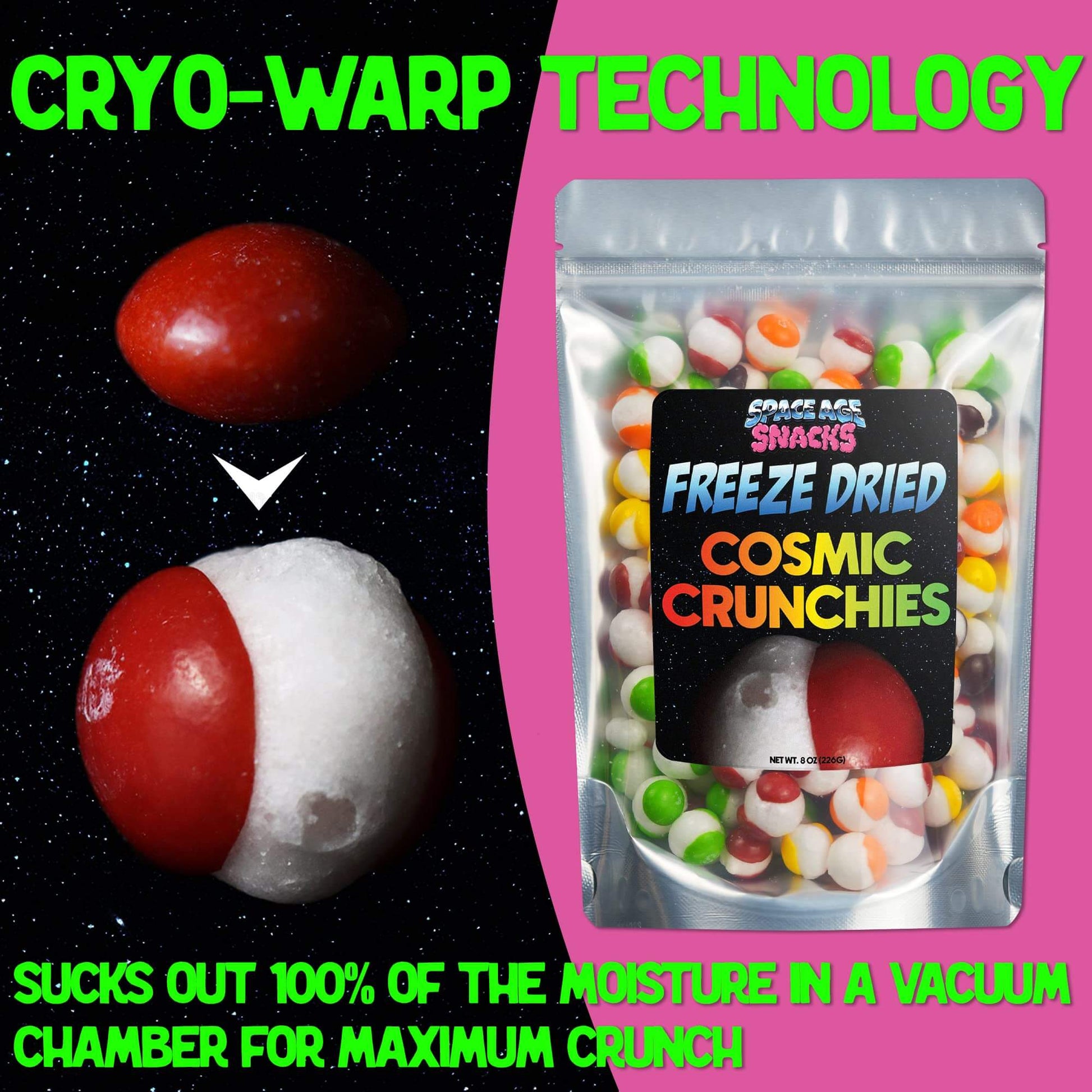 Premium Freeze Dried Candy - 4 Ounce Original Cosmic Crunchies Freeze Dried Candy Shipped in Box for Extra Protection - Space Age Snacks Freeze Dry Crunchies for All Ages - Collins Global Snack Store