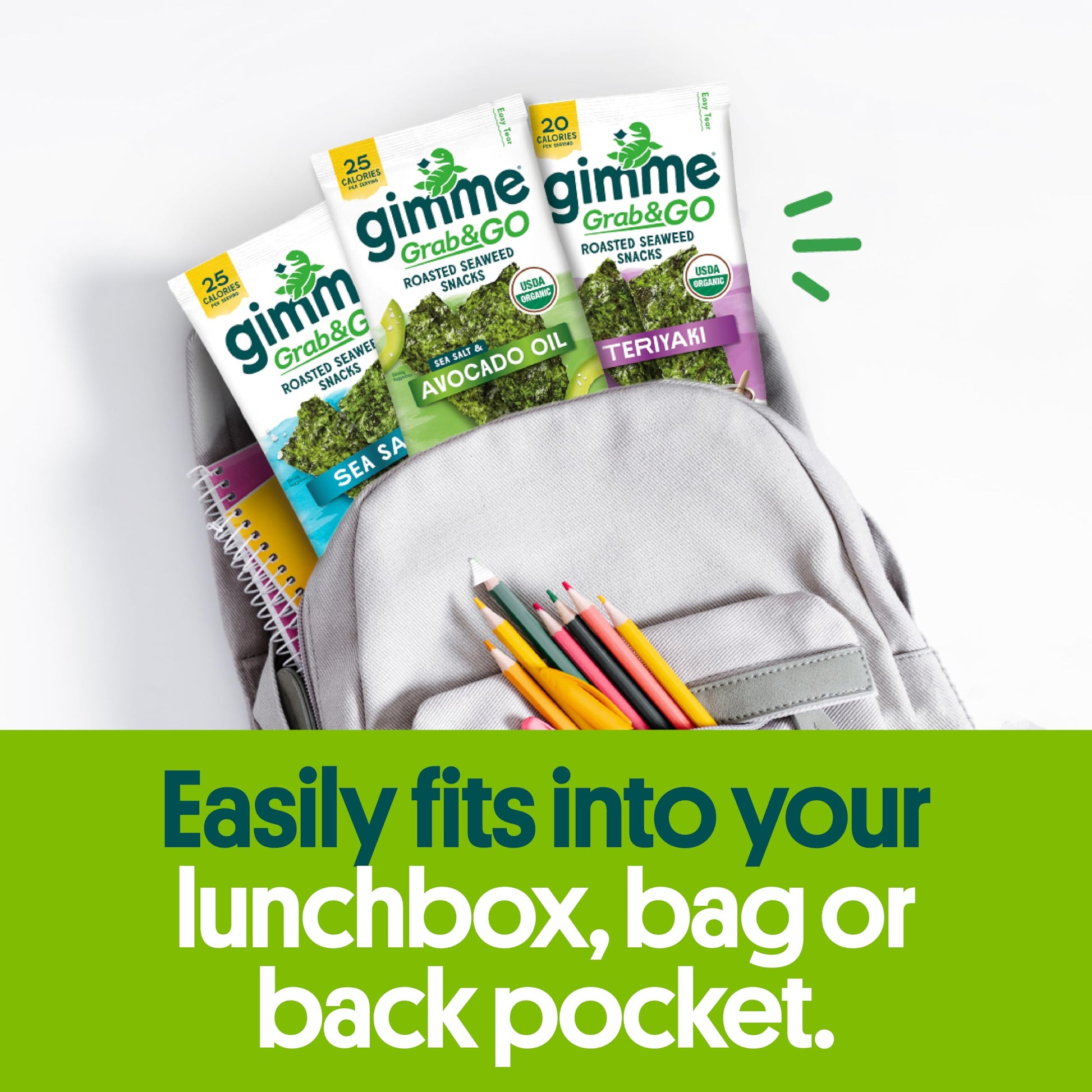 Gimme Seaweed Grab & Go Organic Premium Roasted Seaweed Snacks, Sea Salt & Avocado Oil, 5 Count Trayless, Keto, Vegan, Gluten-Free, Source of Omega3s, Healthy On-The-Go Snack for Kids & Adults - Collins Global Snack Store