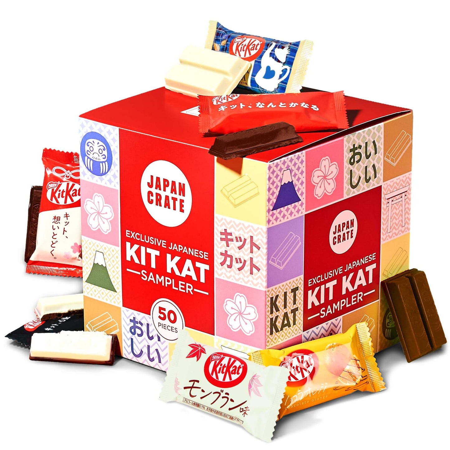 Japan Crate Japanese KitKat Variety Pack - 50-Piece Chocolate Snack Size Sampler Box with 6 Unique Flavors - Mont Blanc, Orange, Milk Tea, and More, Individually Wrapped Choco Minis - Collins Global Snack Store