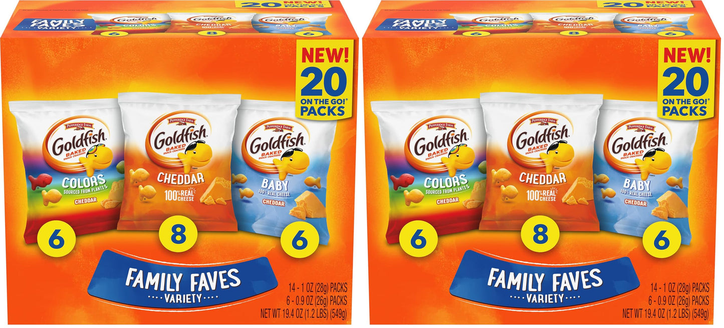 Goldfish Crackers Big Smiles Variety Pack with Cheddar, Colors, and Pretzels, Snack Packs, 30 Ct