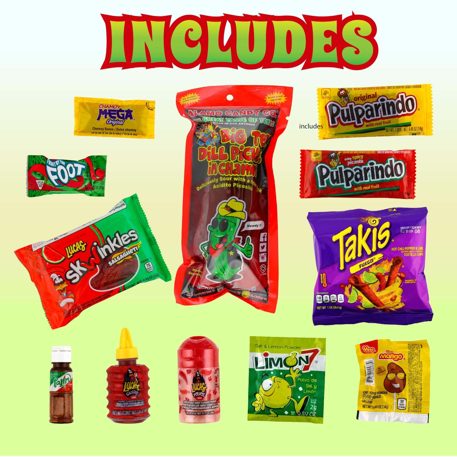 Chamoy Pickle Kit, Mexican Candy Mix Ready to make the Famous TikTok Trend, Includes Original Alamo Dill Pickle, Baby Lucas, Lucas Gusano, Skwinkles Salsaghetti &amp; Pulparindo by LookOn - Collins Global Snack Store