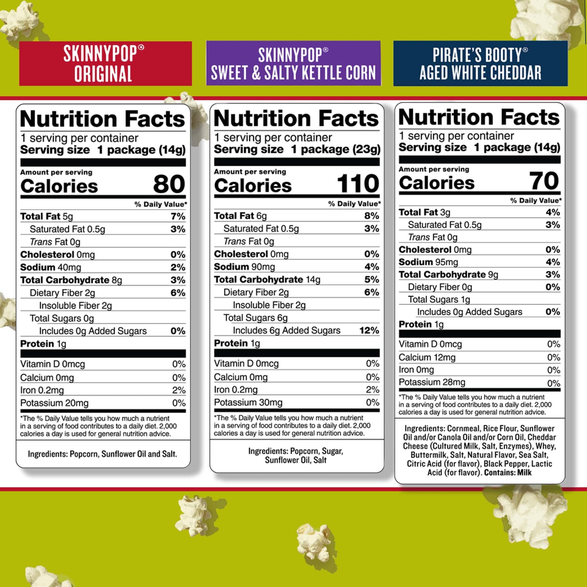 SkinnyPop Family Favorites Variety Pack, SkinnyPop Original and White Cheddar Popcorn, Dot's Original and Honey Mustard Pretzels, Pirate's Booty, On-the-Go Snacks, 0.5oz and 1oz Bags (18 Count) - Collins Global Snack Store