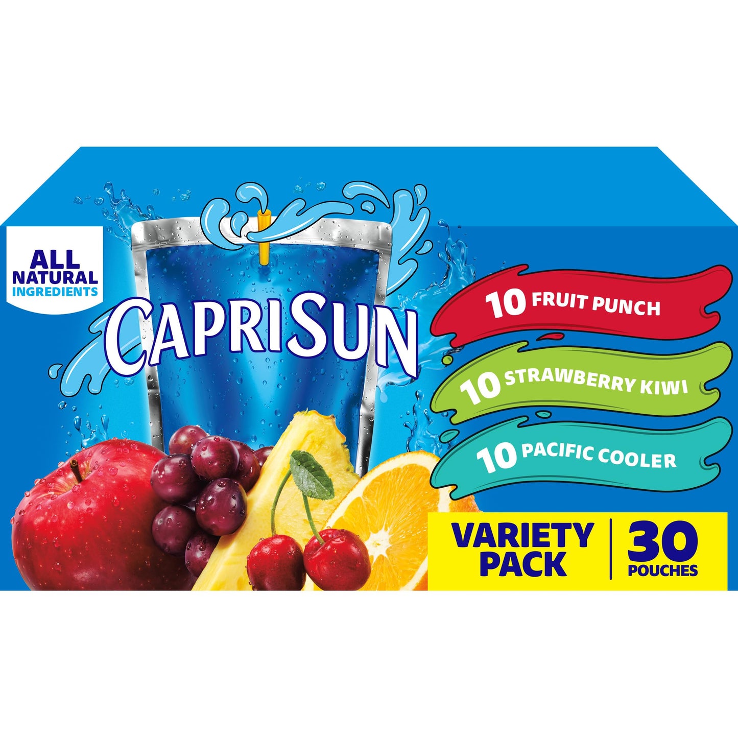 Capri Sun Fruit Punch, Strawberry Kiwi and Pacific Cooler Flavored Juice Drink Blend Variety Pack, 30 ct Box, 6 fl oz Pouches - Collins Global Snack Store