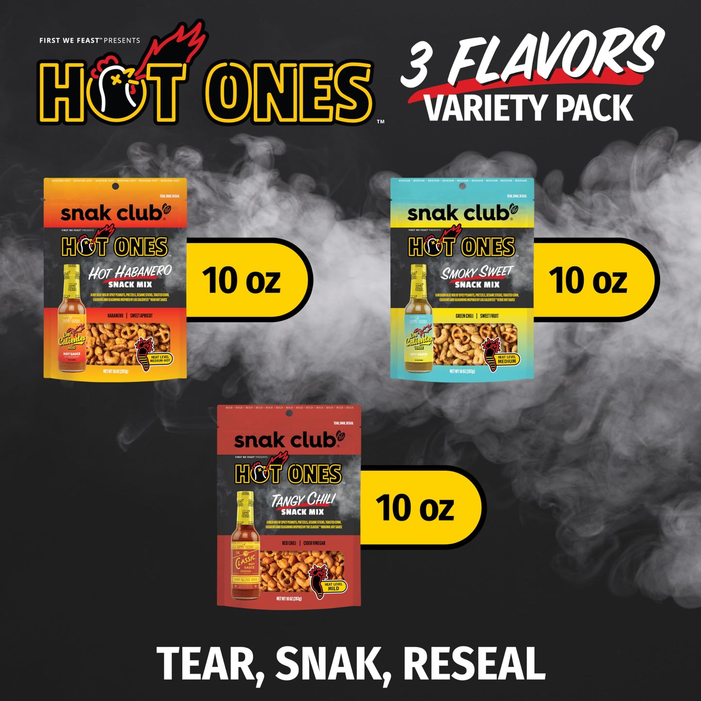 Trending Snak Club x Hot Ones Hot Habanero Snack Mix, Spicy Snacks with Peanuts, Pretzels, Sesame Sticks, Toasted Corn & Cashews, Inspired by Hot Ones Hot Sauce, 10 oz Bag