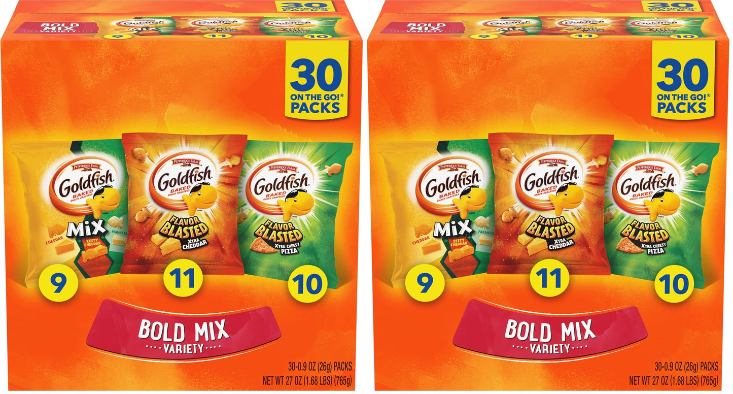 Goldfish Crackers Big Smiles Variety Pack with Cheddar, Colors, and Pretzels, Snack Packs, 30 Ct - Collins Global Snack Store