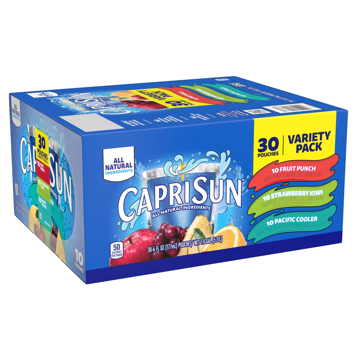 Capri Sun Fruit Punch, Strawberry Kiwi and Pacific Cooler Flavored Juice Drink Blend Variety Pack, 30 ct Box, 6 fl oz Pouches - Collins Global Snack Store